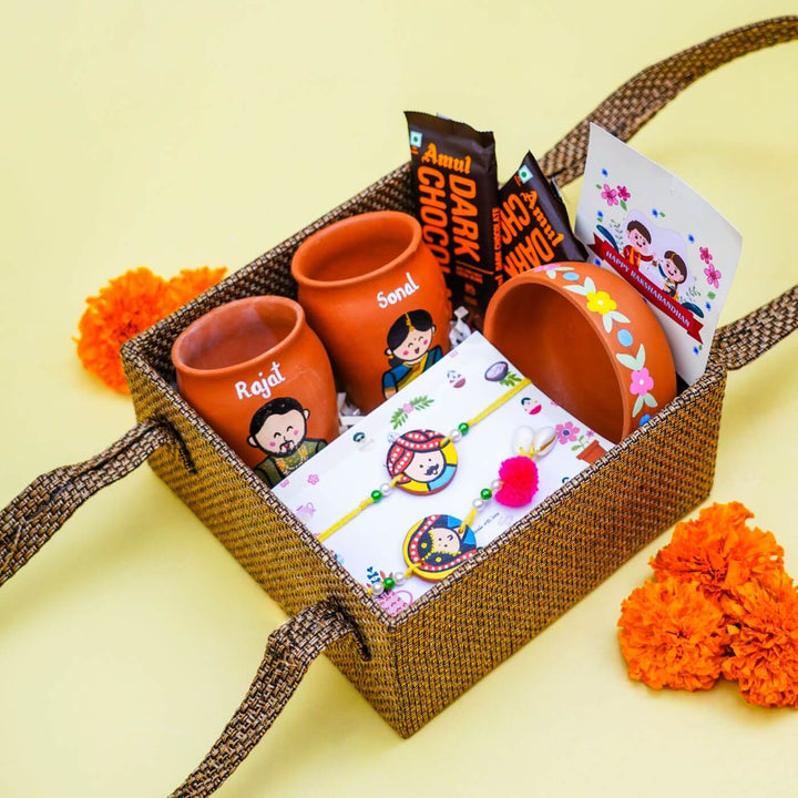 Photo Personalised Terracotta Caricature Rakhi Hamper