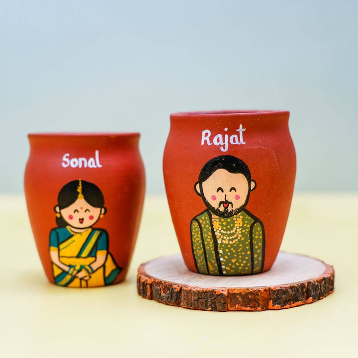 Personalized Terracotta Kulhads With Photo Based Caricatures I Set of 2