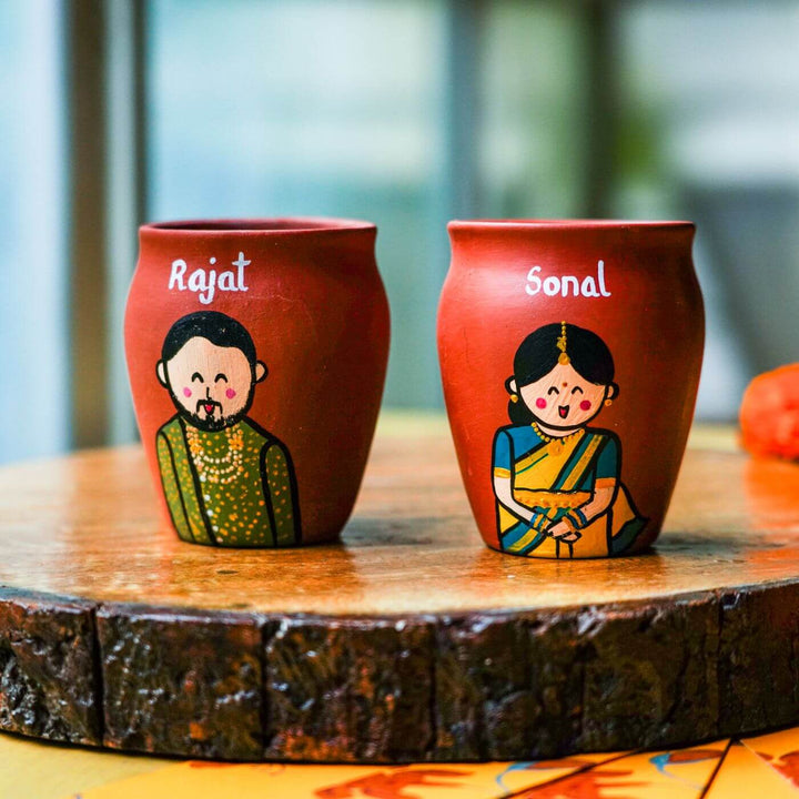 Personalized Terracotta Kulhads With Photo Based Caricatures I Set of 2