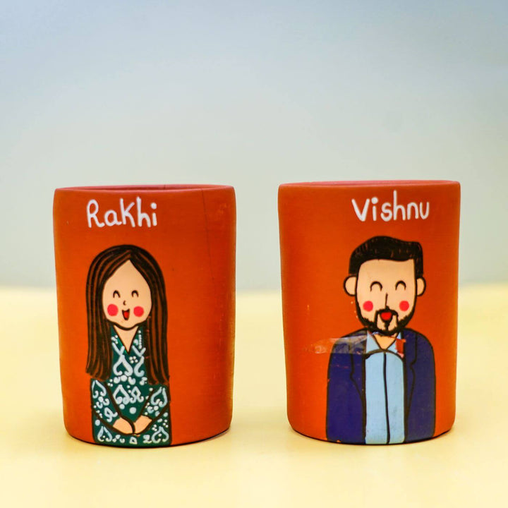 Personalized Terracotta Tumblers with Photo Based Caricatures I Set of 2