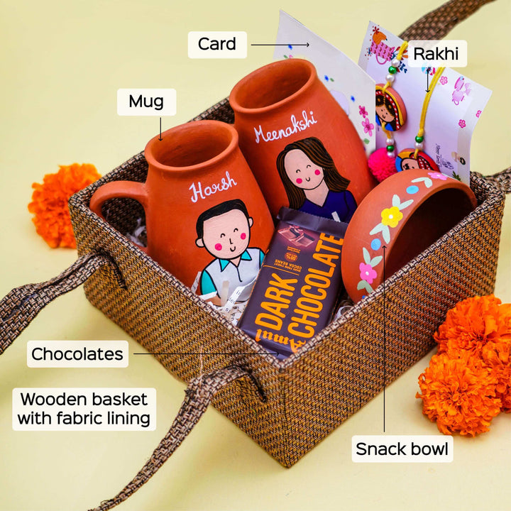 Photo Personalised Terracotta Caricature Rakhi Hamper