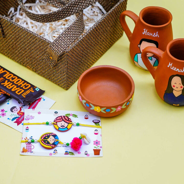 Photo Personalised Terracotta Caricature Rakhi Hamper