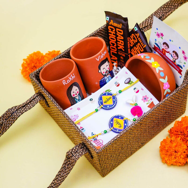 Photo Personalised Terracotta Caricature Rakhi Hamper