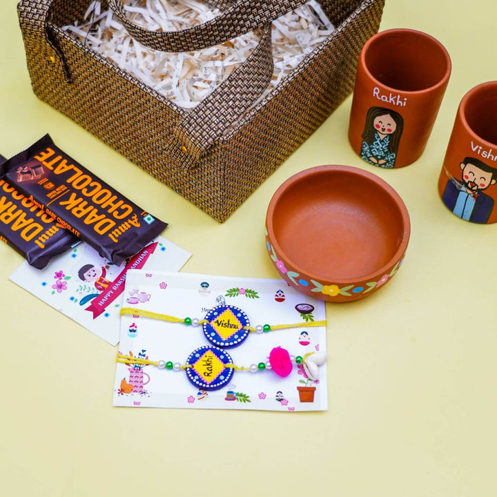 Photo Personalised Terracotta Caricature Rakhi Hamper