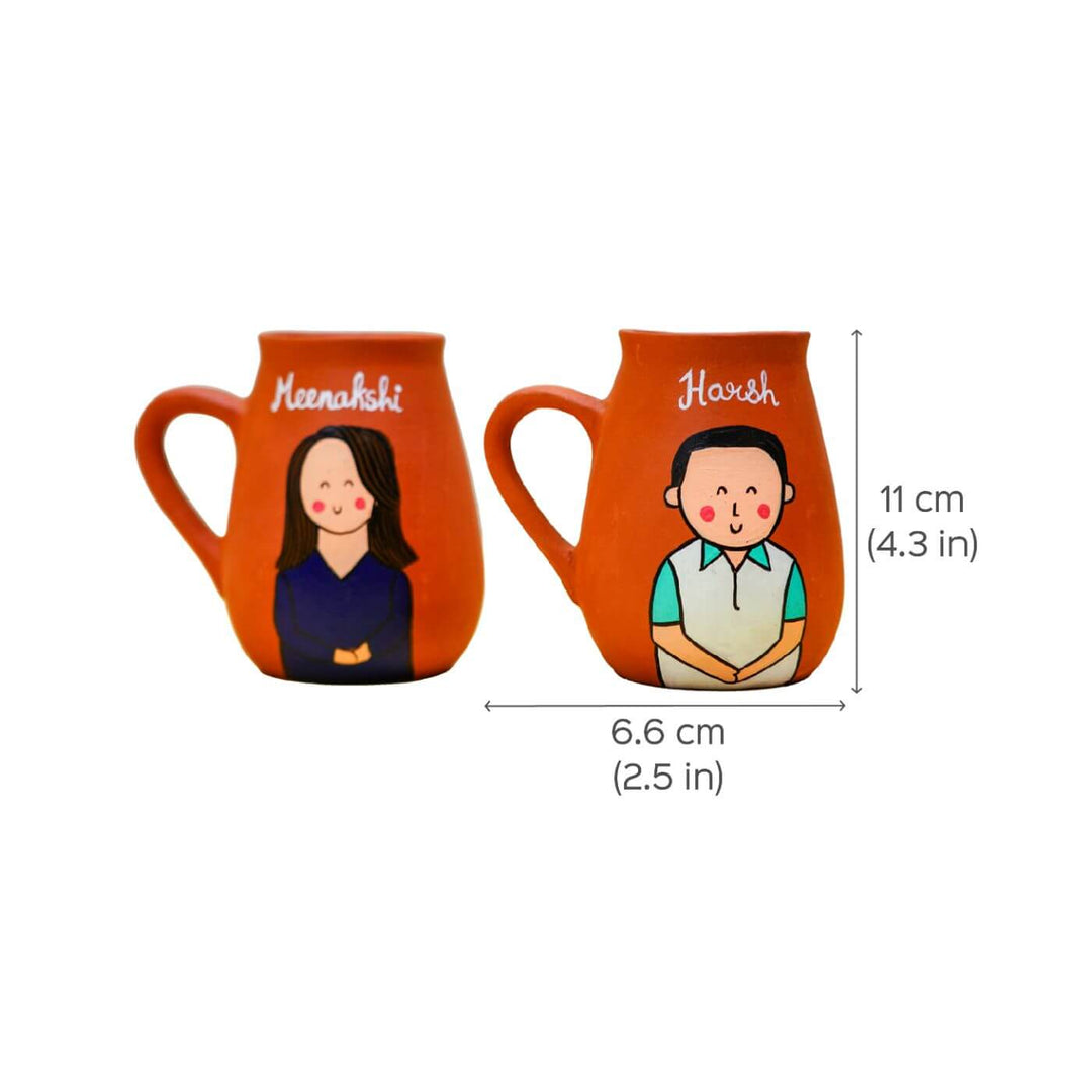 Personalized Terracotta Mugs with Photo Based Caricatures I Set of 2