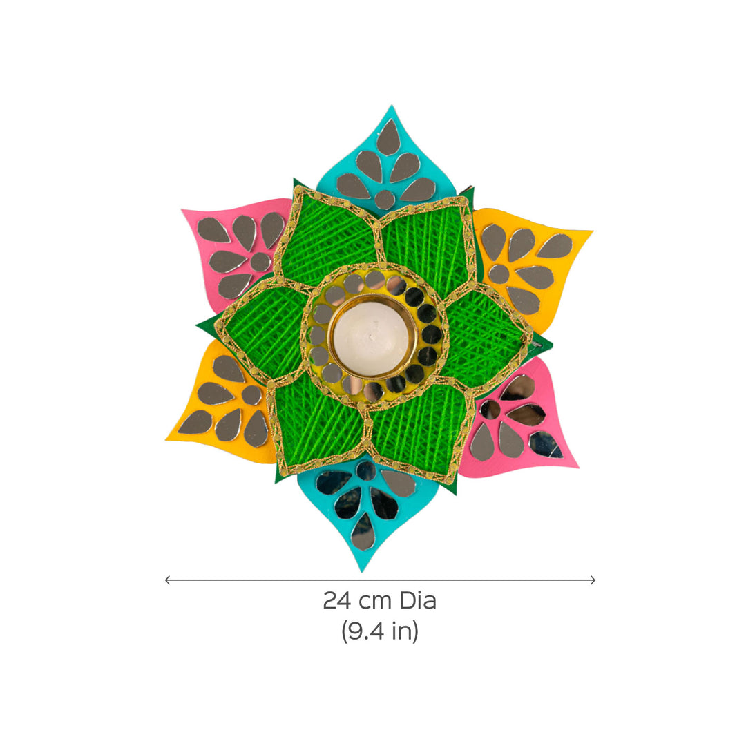 Floral Shaped Green String Art & Mirrors Tealight Holder
