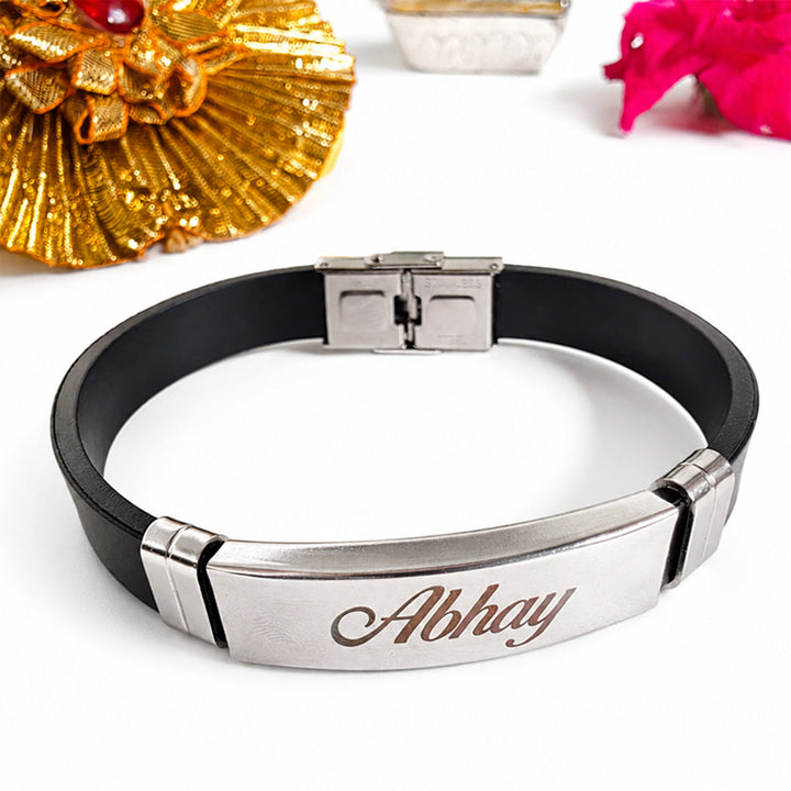 Personalized Adjustable Printed Black Silicone Bracelet Rakhi For Brother
