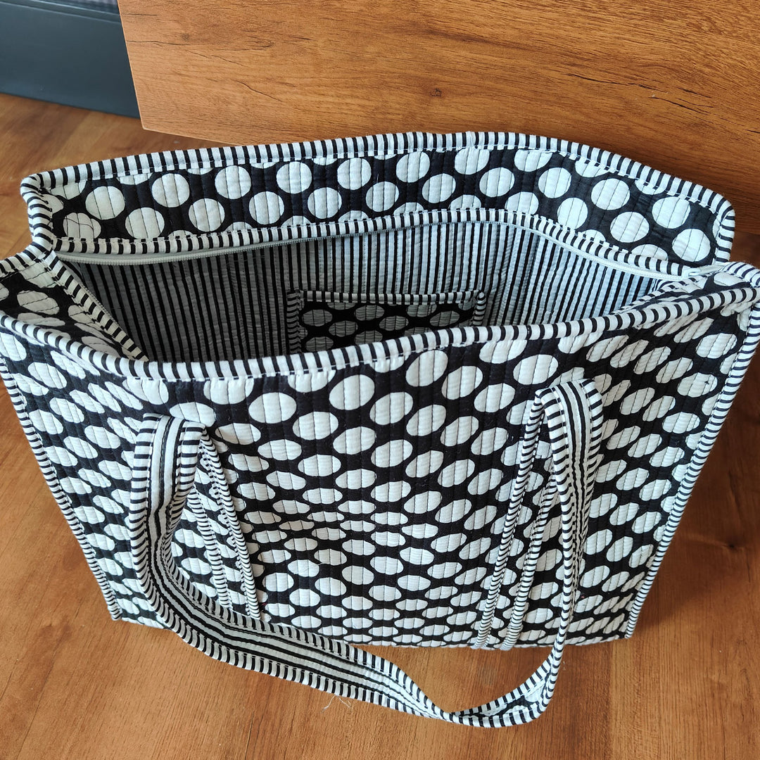 Handmade Black Polka Cotton Tote Bag