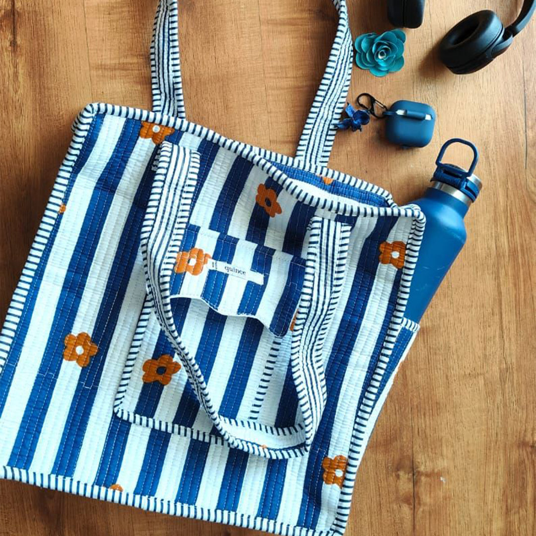 Handmade Blossom Stripe Cotton Tote Bag
