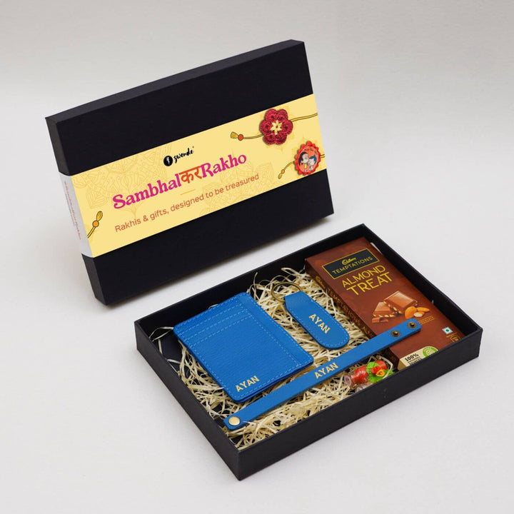 Personalised Rakhi Hamper with Genuine Leather Accessories