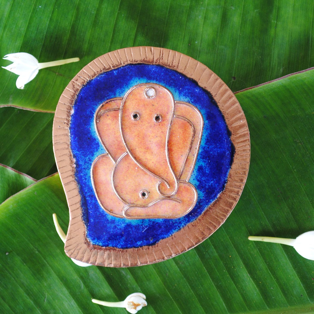 Copper Enamel Ganesha Pooja Thali Diwali Combo