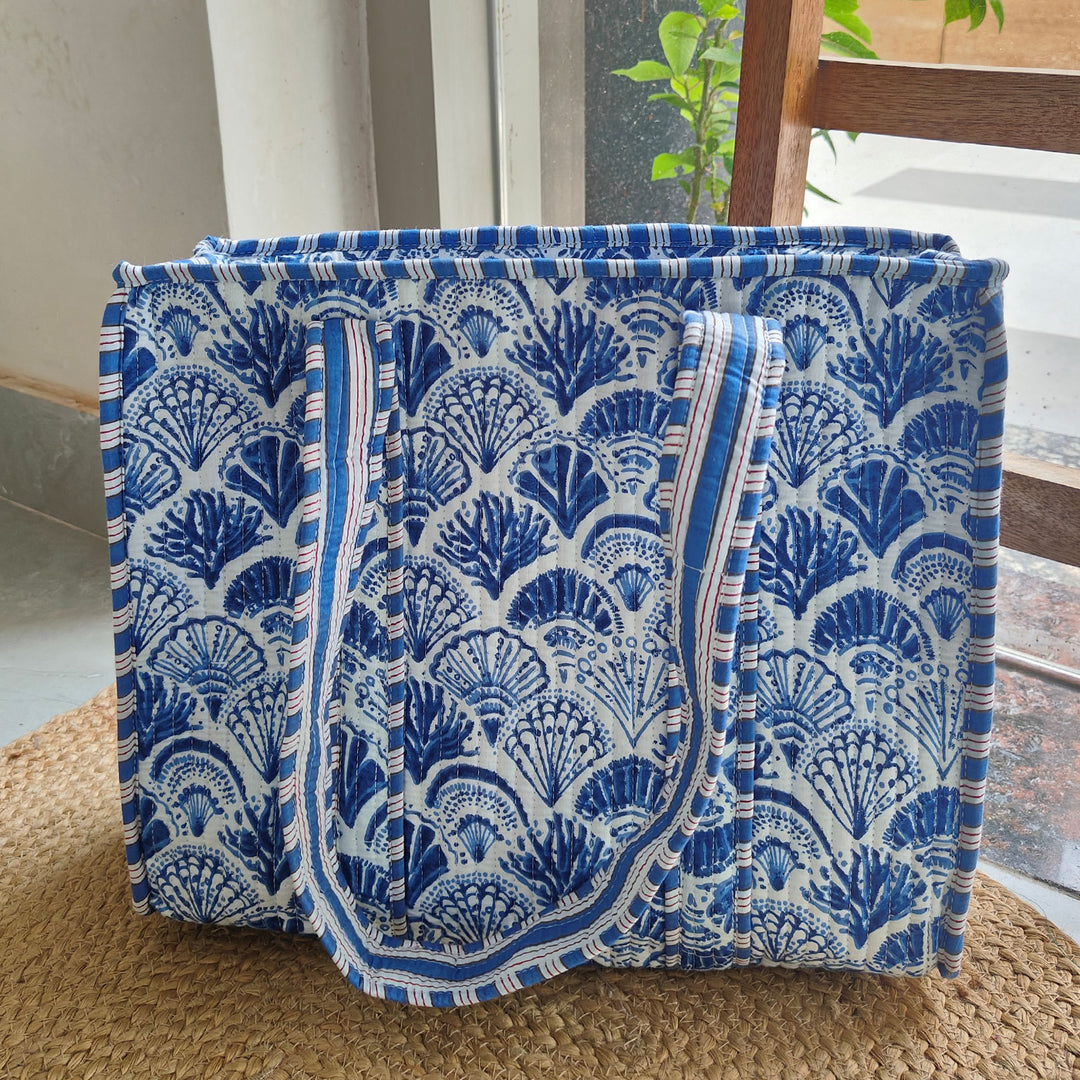 Handmade Blue In a Nutshell Cotton Tote Bag