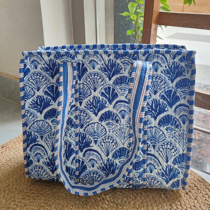 Handmade Blue In a Nutshell Cotton Tote Bag