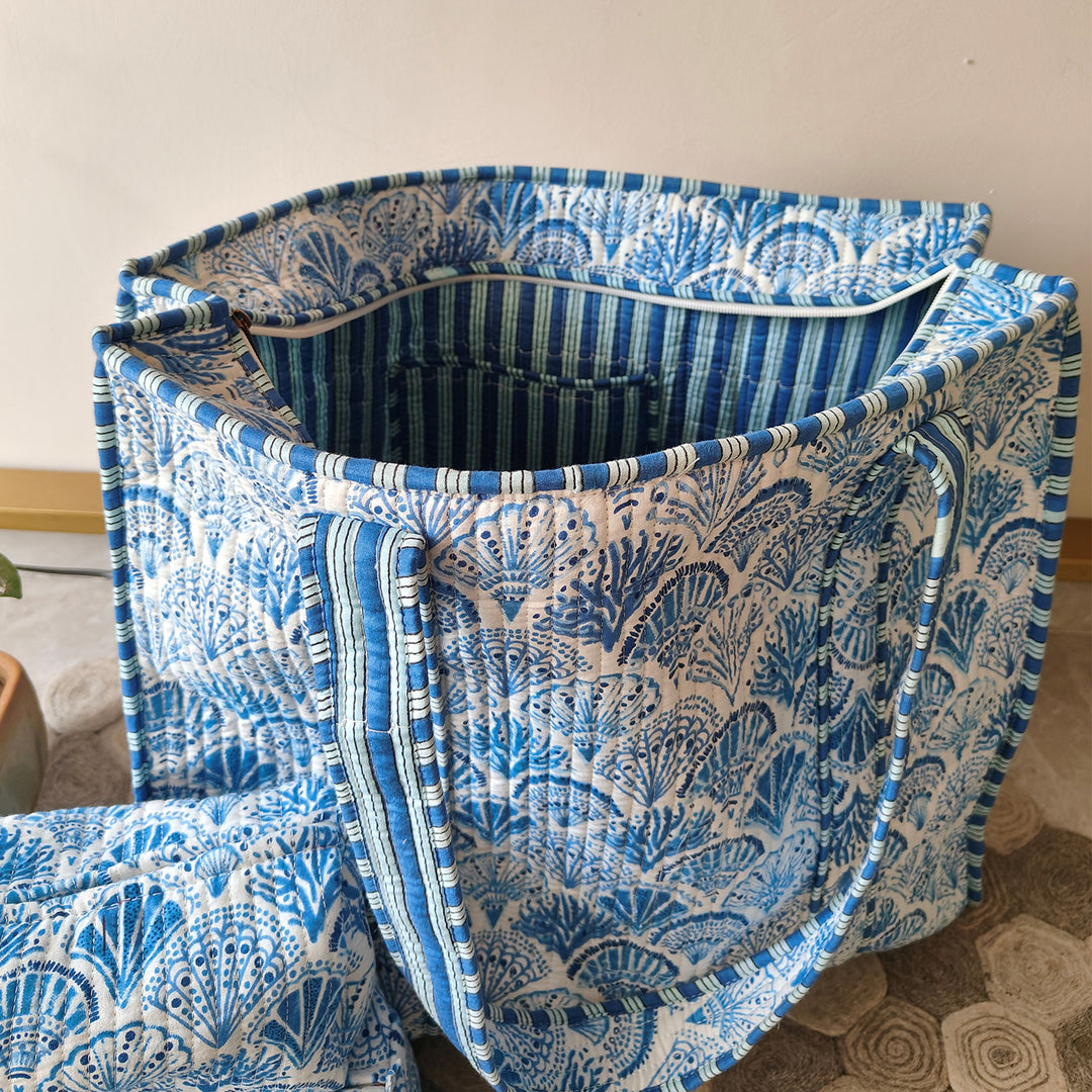 Handmade Blue In a Nutshell Cotton Tote Bag