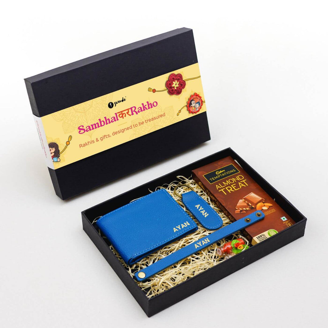 Personalised Rakhi Hamper with Genuine Leather Accessories