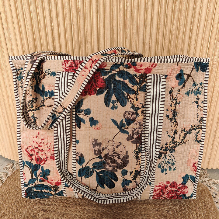 Handmade Botanic Bae Beige Cotton Tote Bag