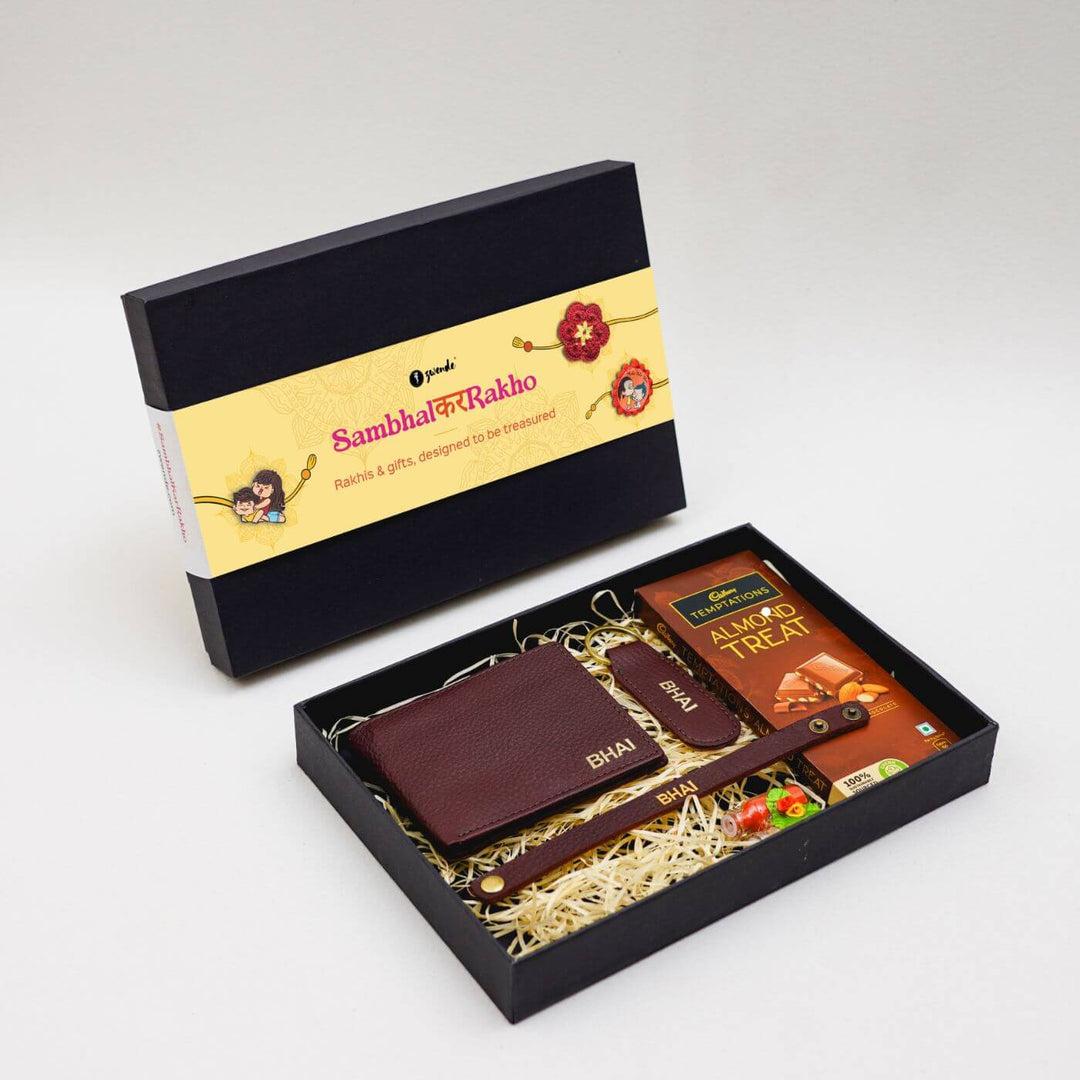 Personalised Rakhi Hamper with Genuine Leather Accessories