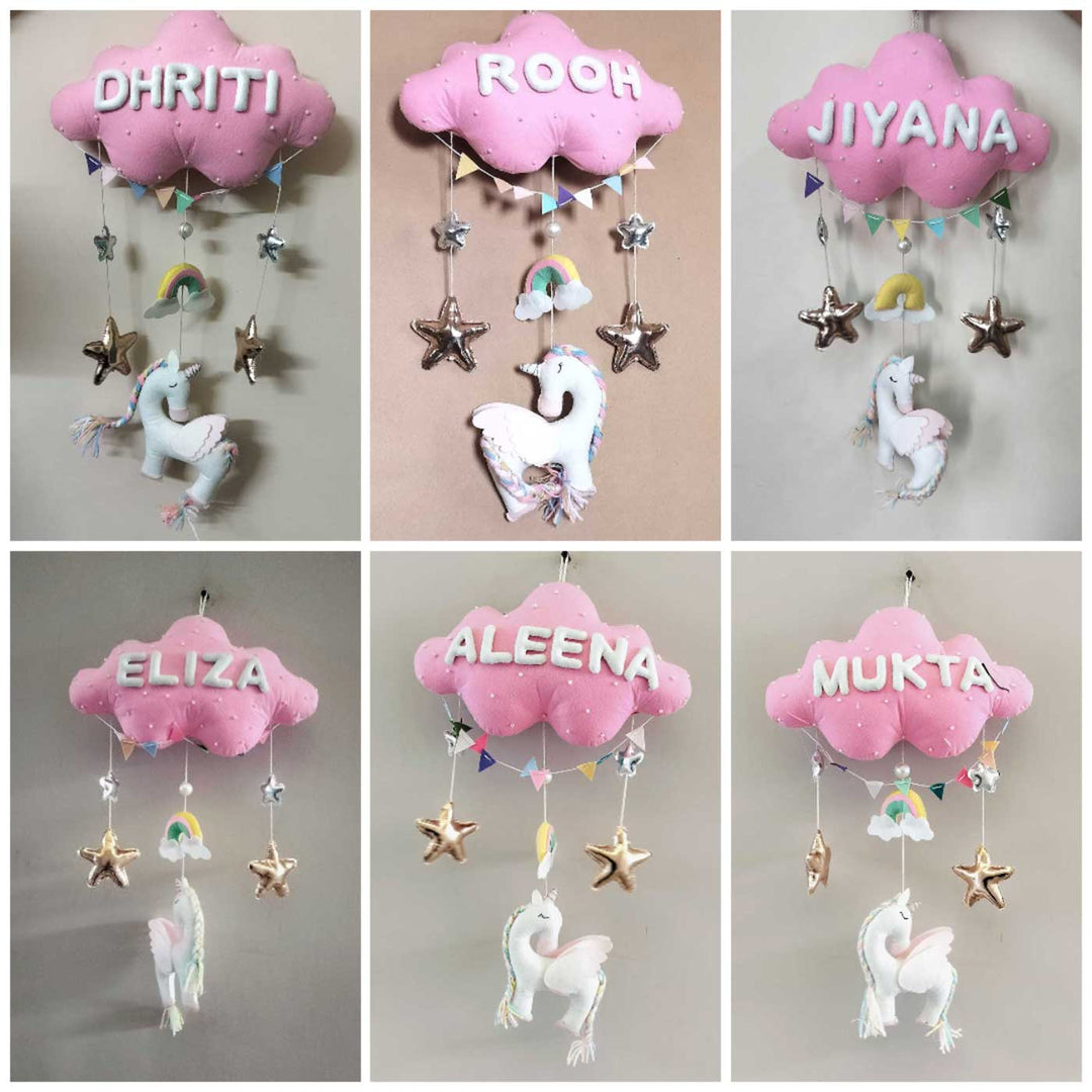 Handcrafted Personalized Cloud Theme Name Plate For Kids 1 - Name Personalization Example Hanging