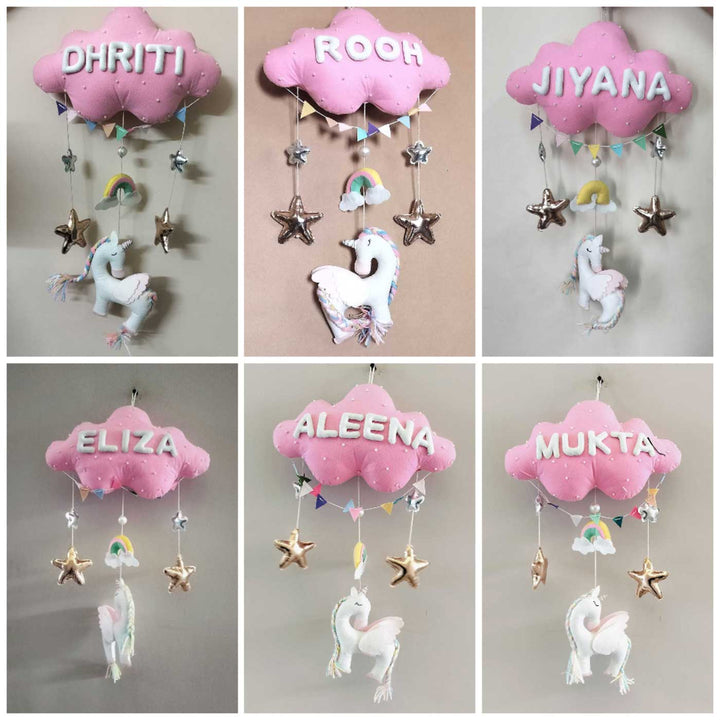 Handcrafted Personalized Cloud Theme Name Plate For Kids 1 - Name Personalization Example Hanging