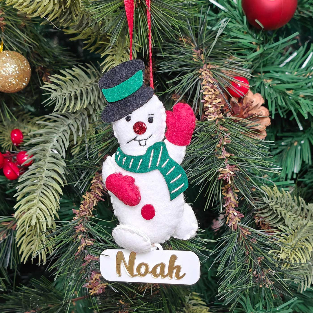 Personalized Handmade Happy Snowman Felt Ornament