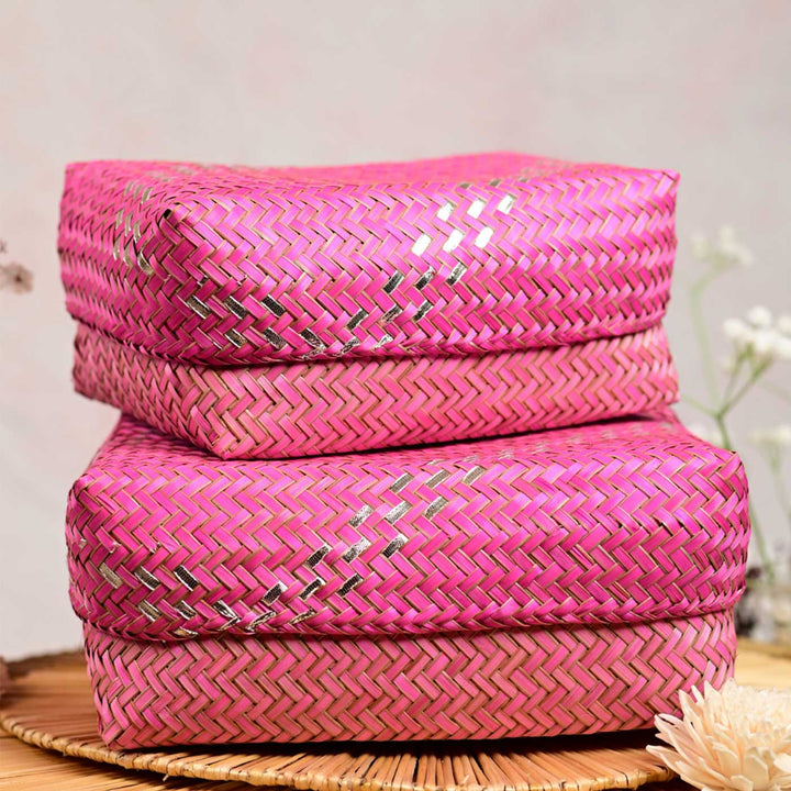 Handmade Weaving Zig - Zag Pattern Shitalpati Gift Box | Set Of 2
