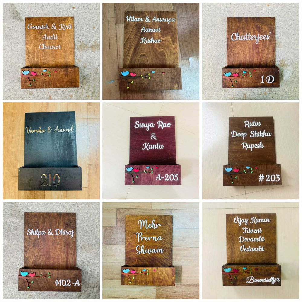 Birds Planter Name Plate Four Names - Name Personalization Examples Front View