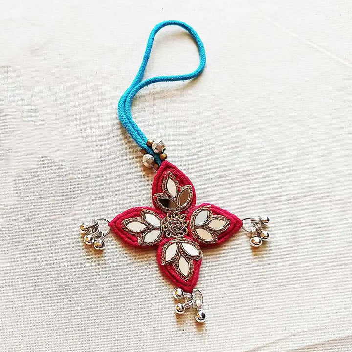 Handmade Mirror Work Lotus Silk Lumba Rakhi for Bhabhi With Roli Chawal