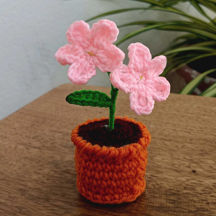 Handmade Crochet Cute Cherry Blossom Flower Pot