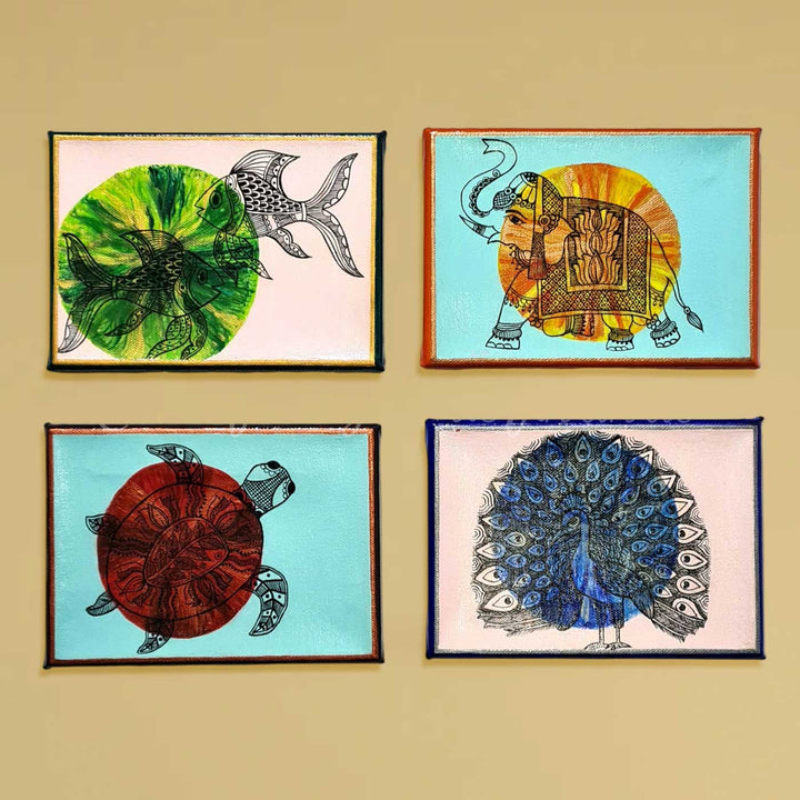 7 x 5 Inch | Rythms of Nature | Original Hand Painted Madhubani Painting On Canvas