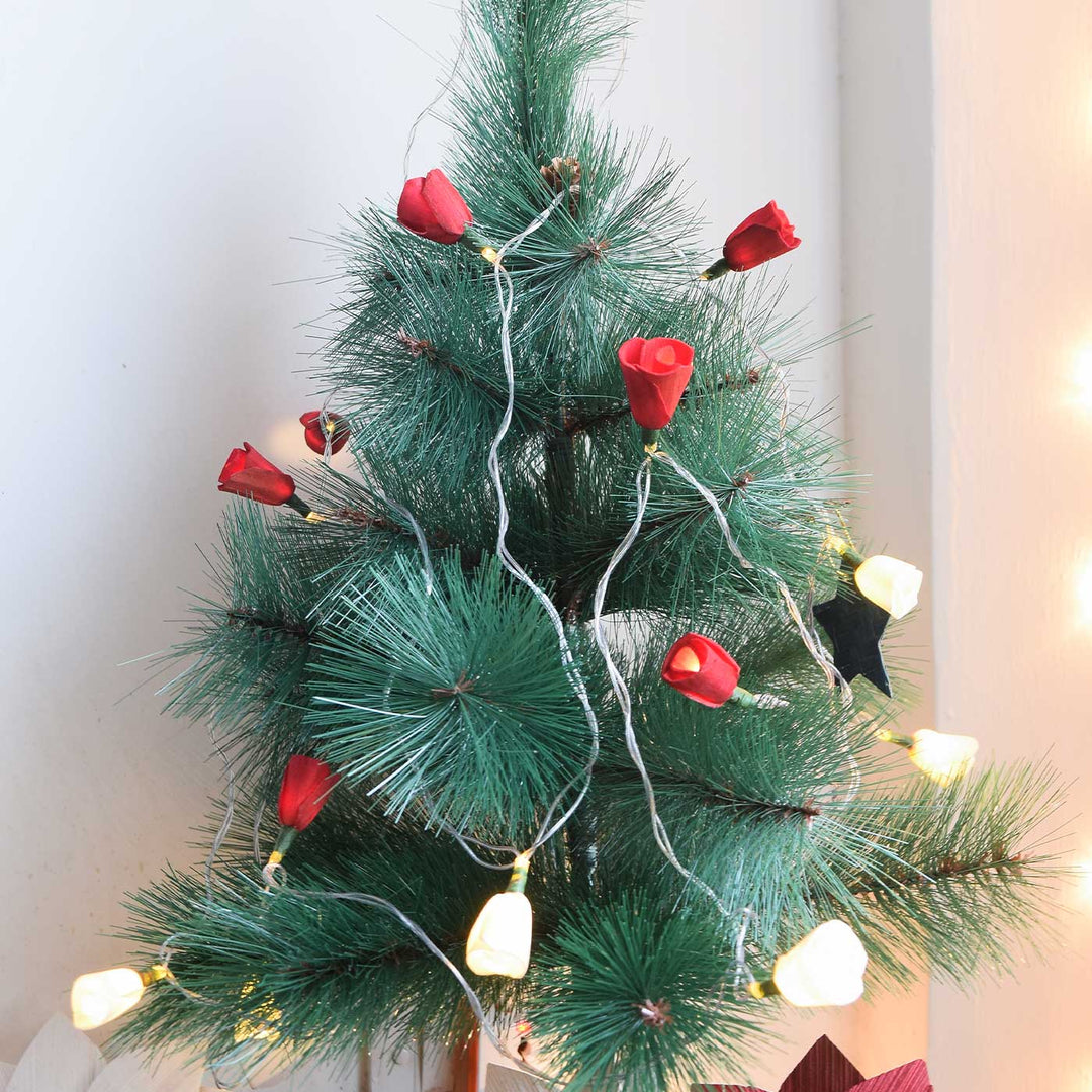 3M, 10 Bulbs | Handmade Sholapith String White And Red Fairy Light