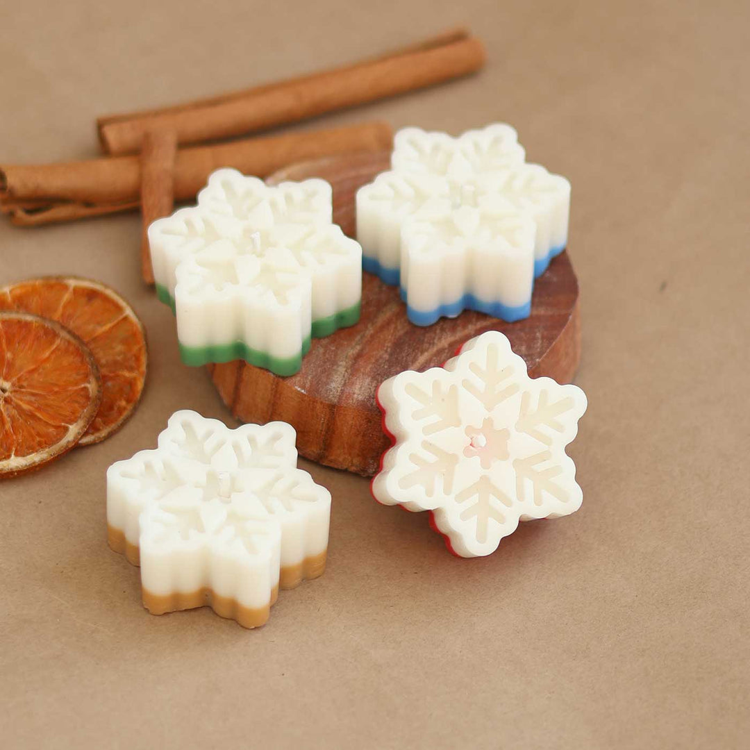 4 Pc | Handmade Multicolor Snowflake Soy Wax Candles