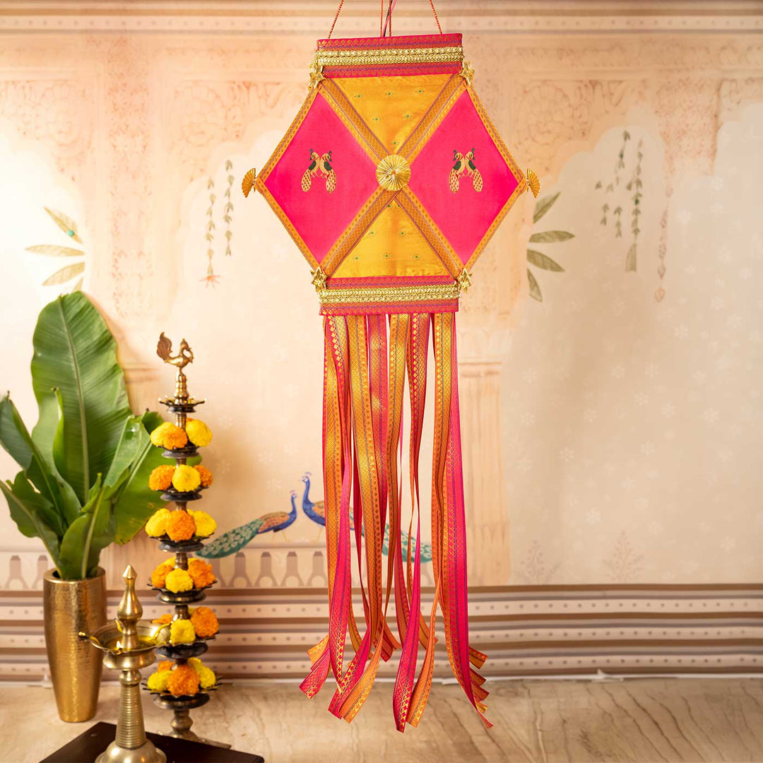 SIlk Handmade Decorative ⁠Krishna Mor Akash Kandil/Lantern