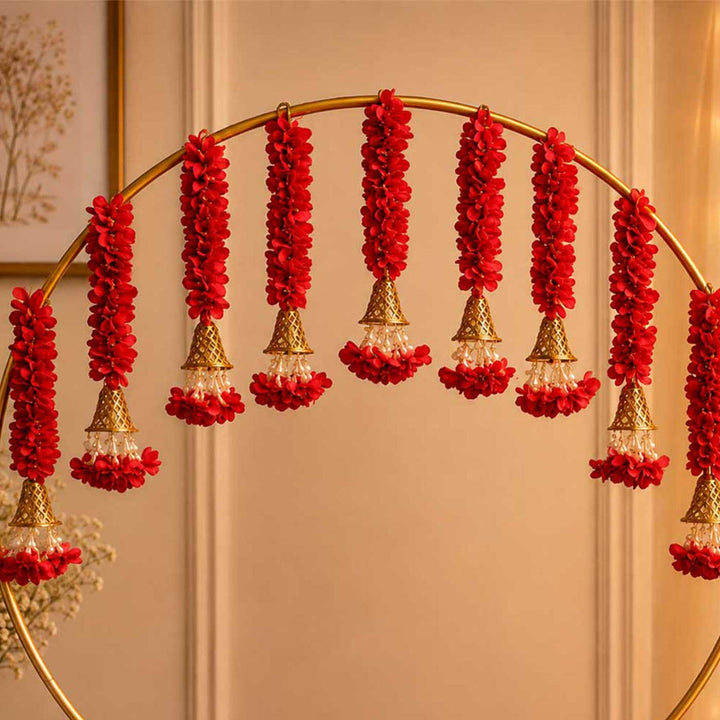 Red Floral Tassel Golden Circular Backdrop Decor Kit With Bells