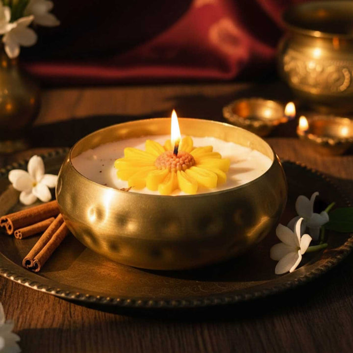 Handmade Assorted Shubha Floral Soy Wax Scented Urli Candle