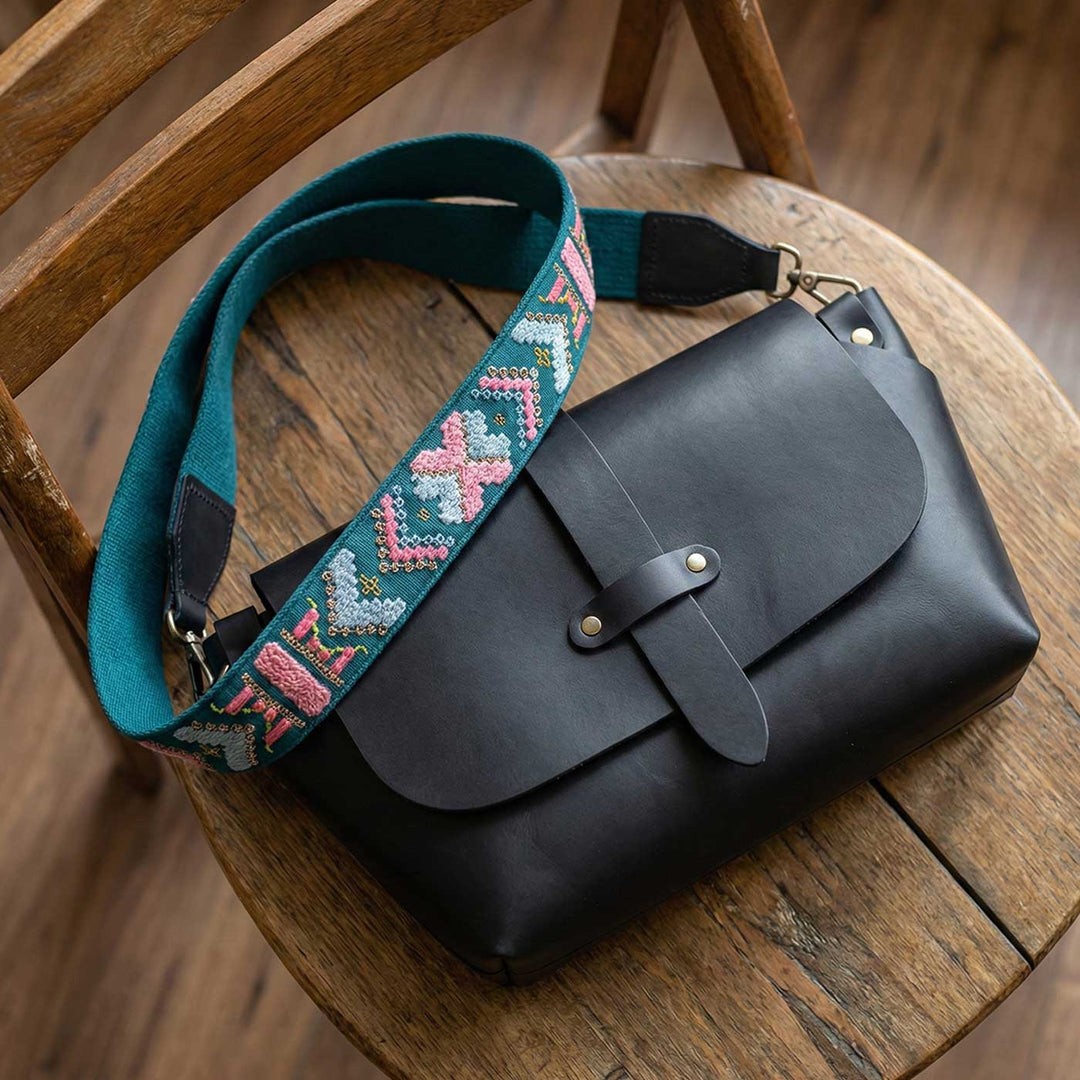 Handmade Solid Color Faux Leather Sling Bag With Changeable Premium Straps