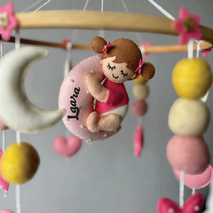 Personalized Handmade Dreamy Princess Bella Felt Cot Mobile For Newborns
