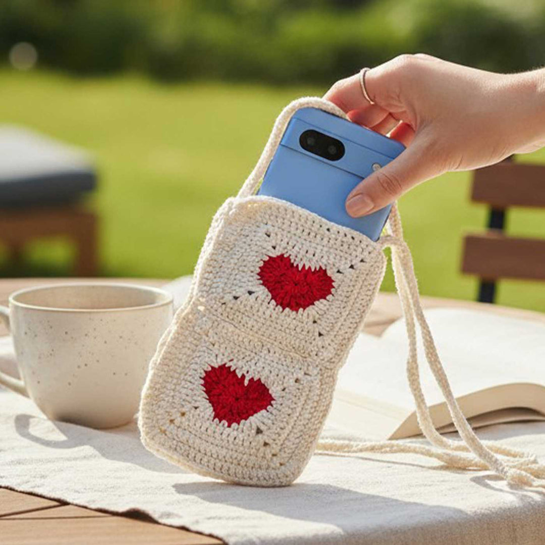 Handmade Crochet The Heart Cotton Mobile Sling Bag