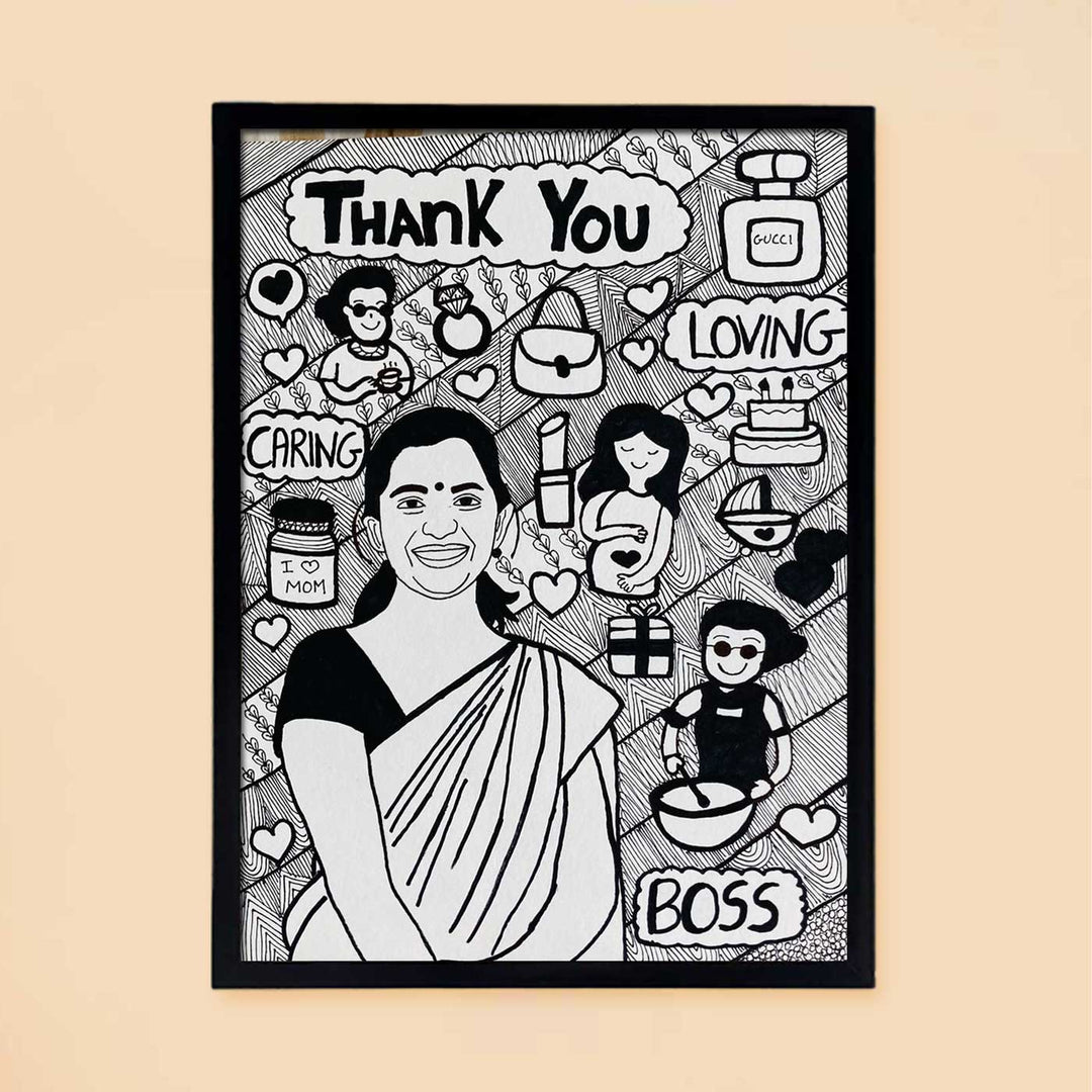 Photo Personalized Doodle Art Mother Black & White Decorative Plaque