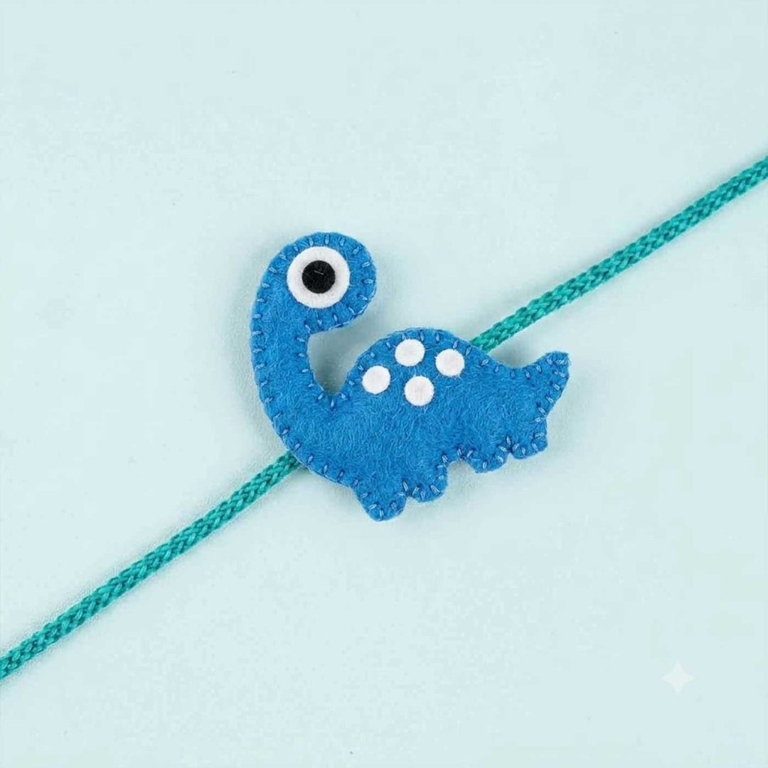 Handmade Dinosaur Felt Kids Rakhi With Roli Chawal