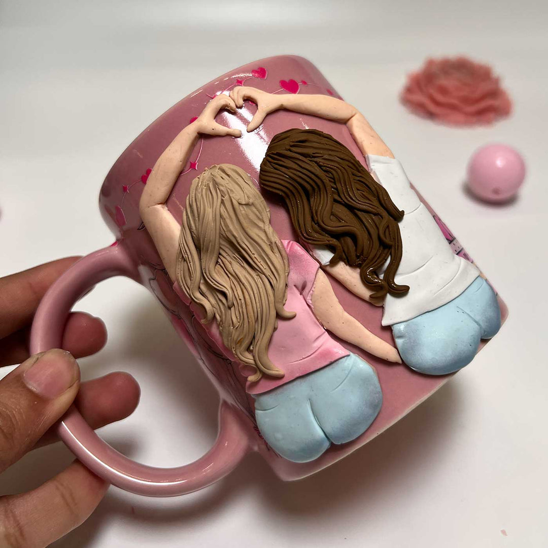 Handmade Galentine Theme Polymer Clay & Ceramic Mug | 250 ml