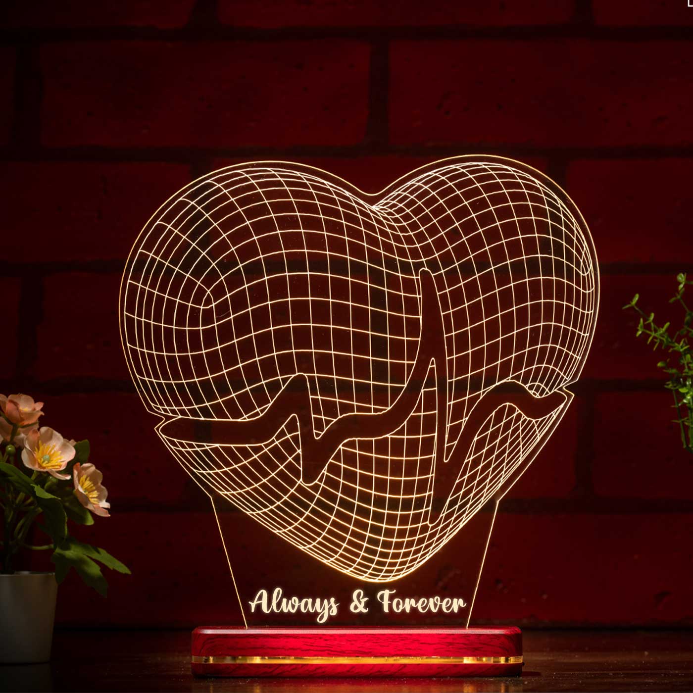 Buy Personalized 3D Illusion Heart Beat Acrylic Rechargeable LED Lamp ...