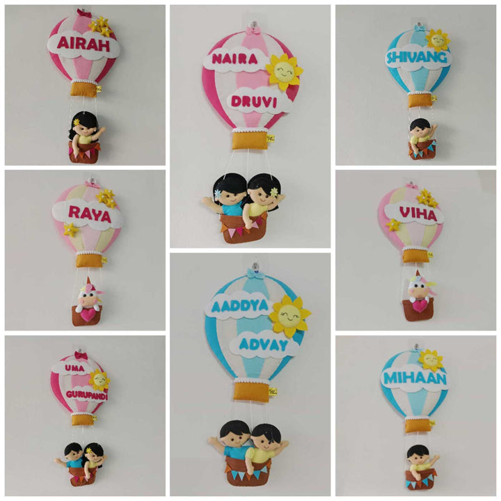 Hand-stitched Hot Air Balloon Felt Kids Nameplate With Birthdates