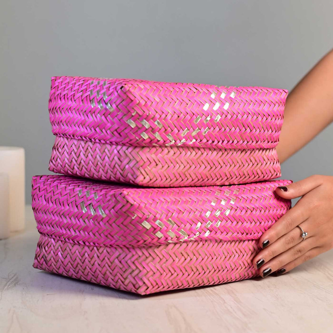 Handmade Weaving Zig - Zag Pattern Shitalpati Gift Box | Set Of 2