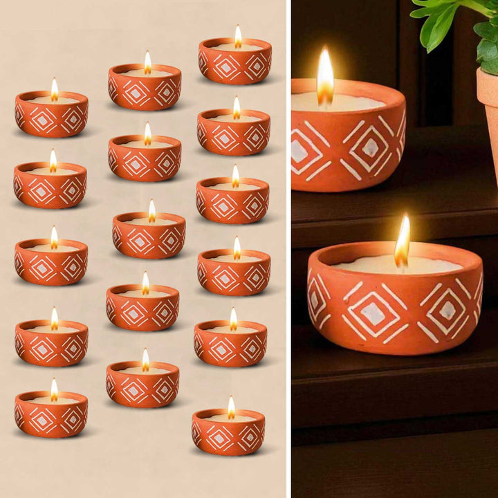 Set of 16 | Hand-Painted Diamond Terracotta Soy Wax Candle