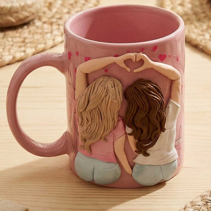 Handmade Galentine Theme Polymer Clay & Ceramic Mug | 250 ml