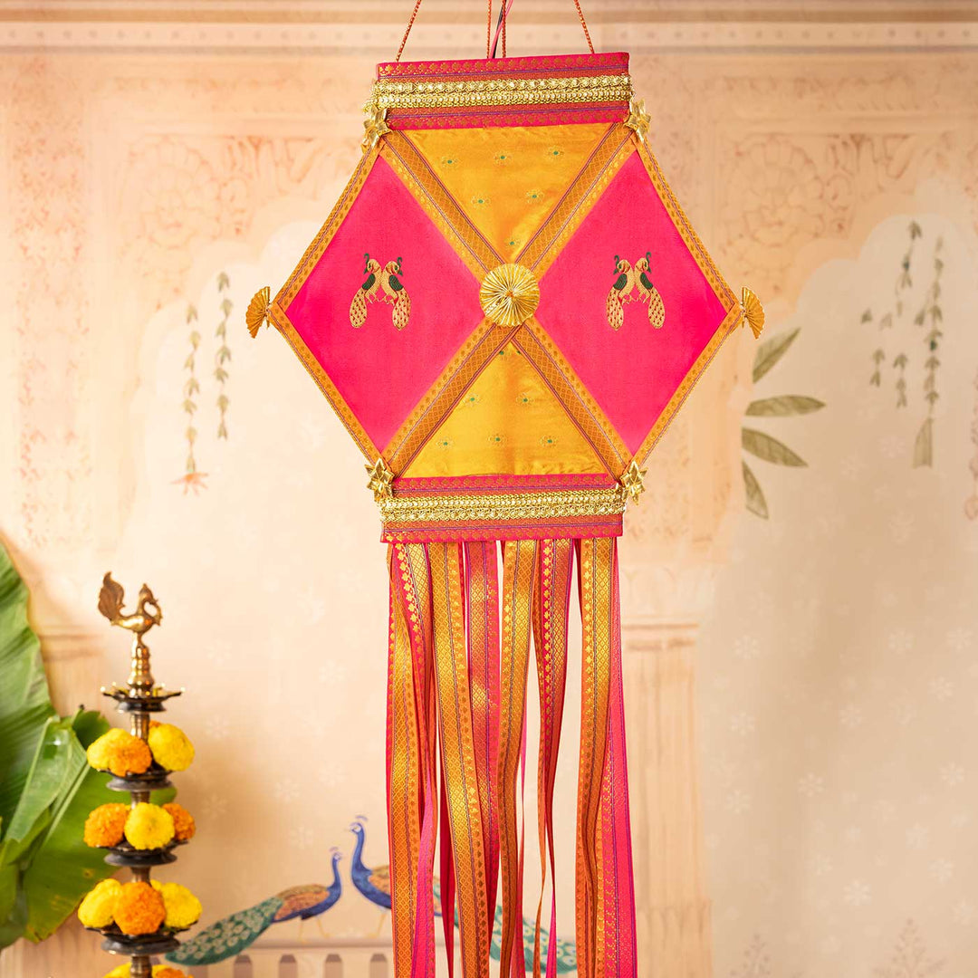 SIlk Handmade Decorative ⁠Krishna Mor Akash Kandil/Lantern