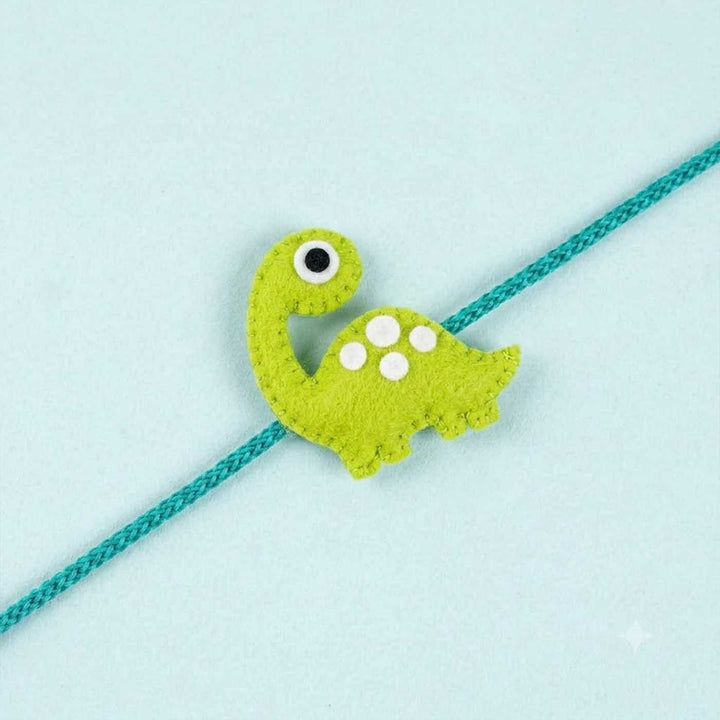 Handmade Dinosaur Felt Kids Rakhi With Roli Chawal