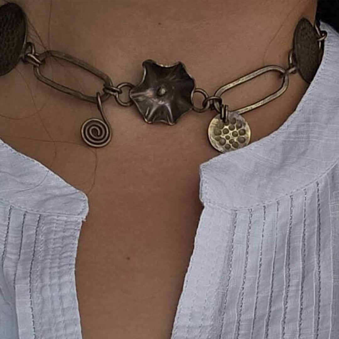 Handmade Lotus Design Choker Brass Necklace