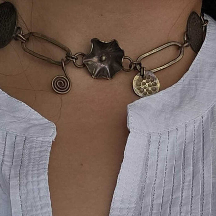 Handmade Lotus Design Choker Brass Necklace