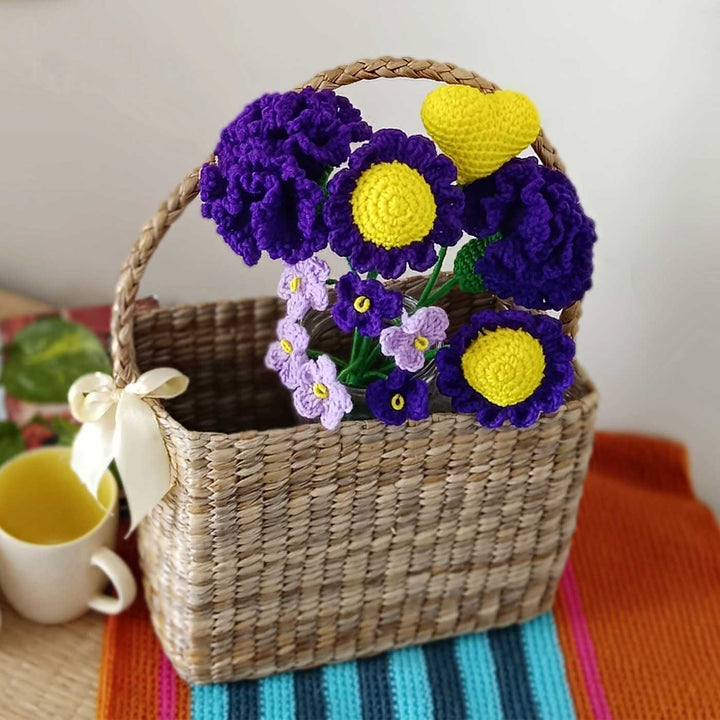 Handmade Crochet Whispering Violets Theme Flower Bouquet With Lights